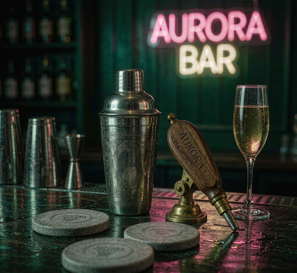 Custom bar accessories and neon sign glow